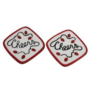2 Fitz & Floyd Cheers Coasters Christmas Ceramic 89946
